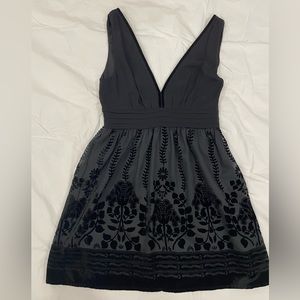 H&M Mini Black Party Dress w/ Velvet Floral Detail - Size 12